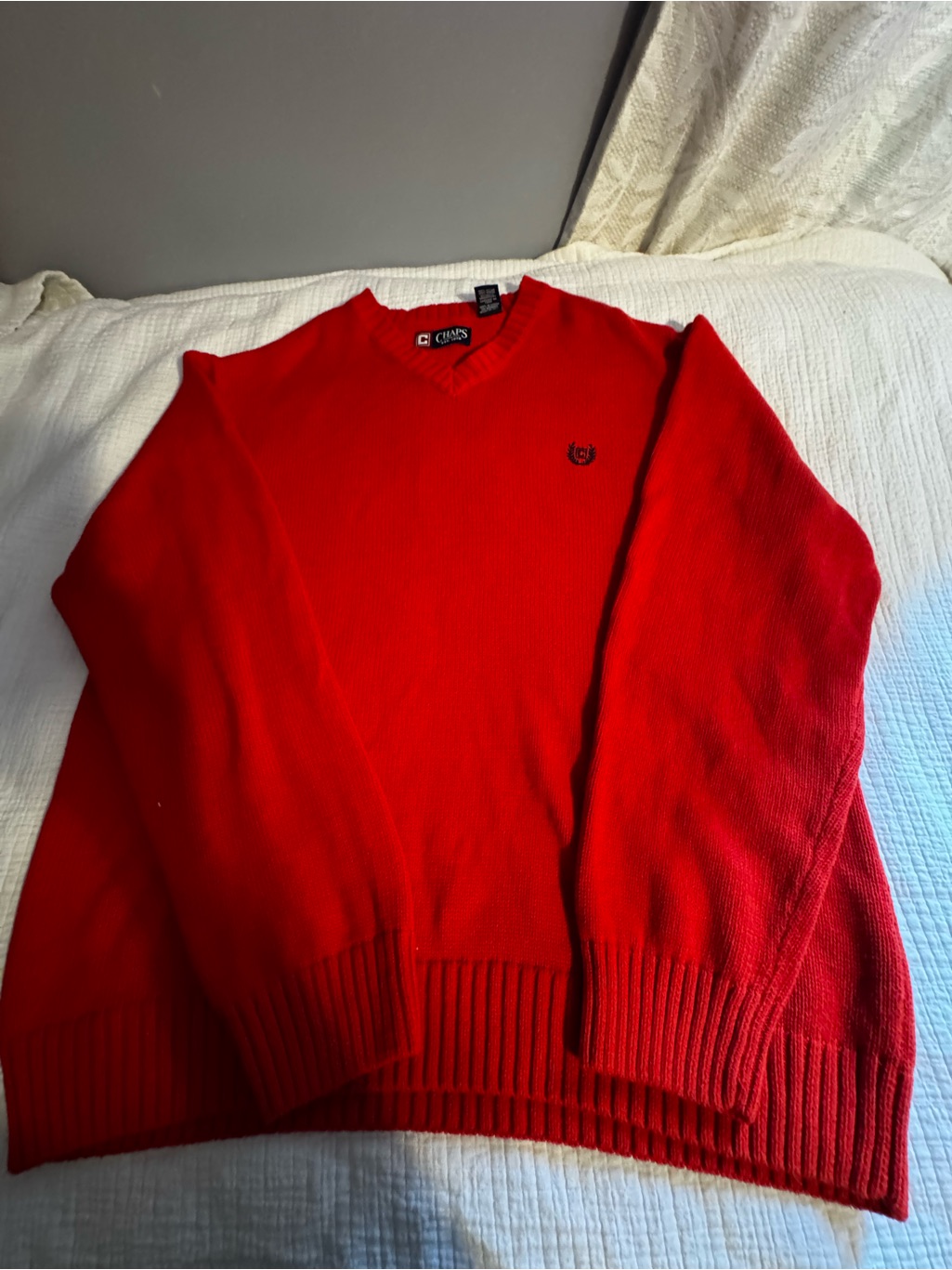 Chaps V-Neck Sweater Casual Red Men's Size Large Pullover Fall Winter Timeless